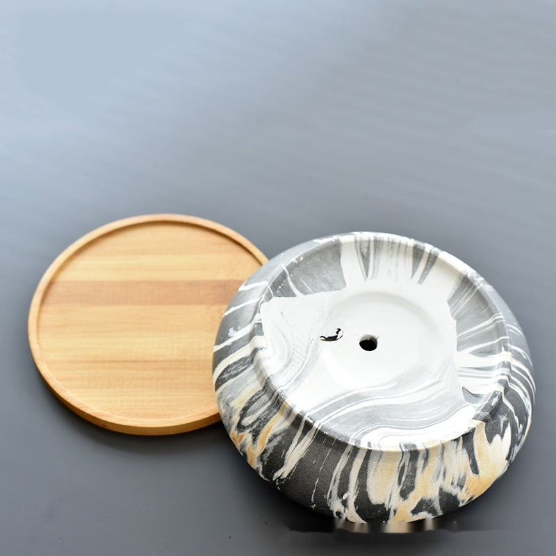 Modern Ceramic Succulent Flower Pot with Bamboo Tray