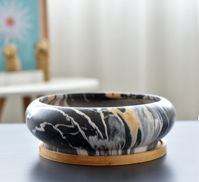 Modern Ceramic Succulent Flower Pot with Bamboo Tray