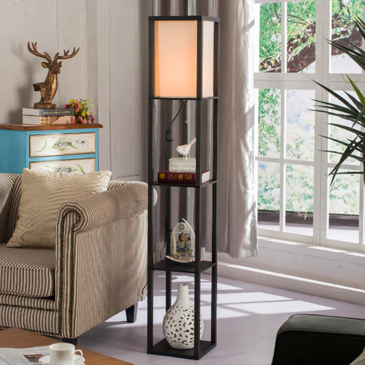 Illuminate and Organize with the Modern Chinese-Style Wooden Floor Lamp