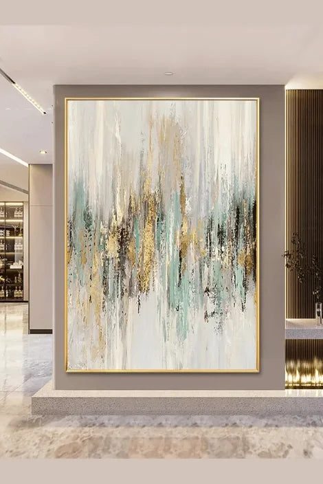 Large Handmade Beige & Gold Abstract Art Painting - Scandinavian Wall Decor
