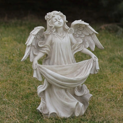 Serene Angel Bird Feeder Outdoor Garden Statue