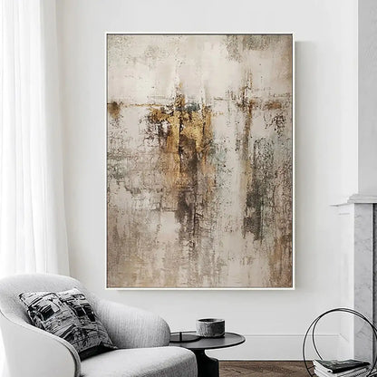 Large Handmade Beige & Gold Abstract Art Painting - Scandinavian Wall Decor