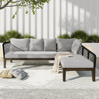 Modern 5-Person Outdoor Seating Group with Cushions Rope Waved Patio Sofa Set