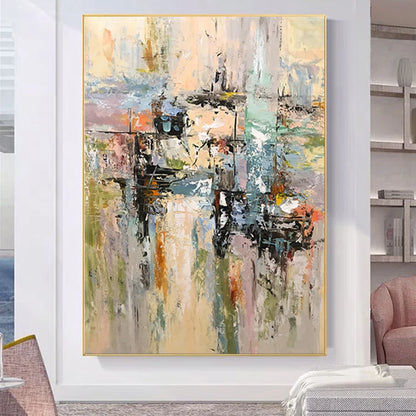 Large Handmade Beige & Gold Abstract Art Painting - Scandinavian Wall Decor