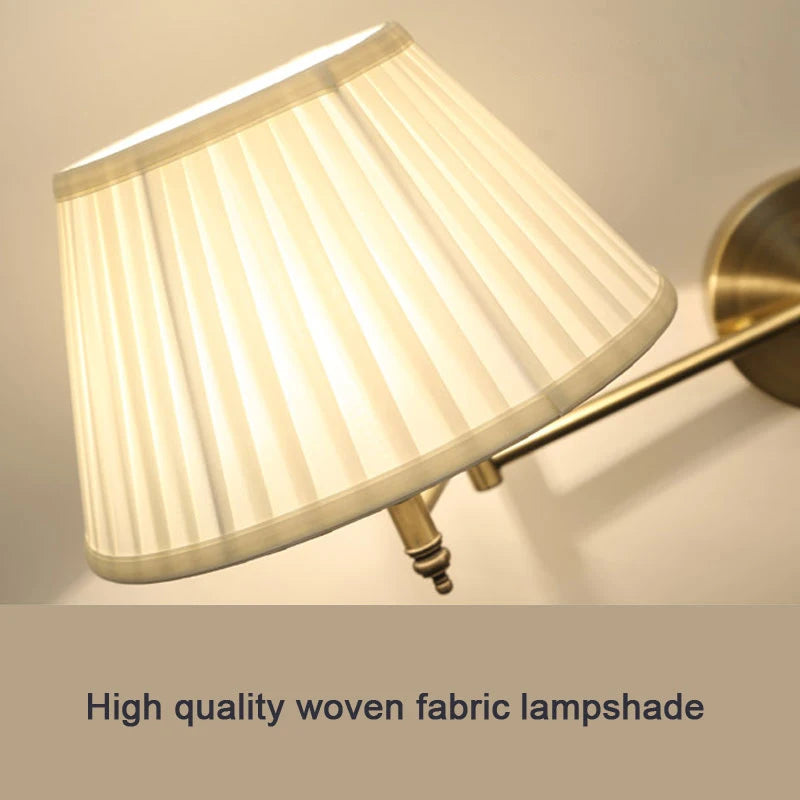 Nordic Adjustable Bedside Wall Lamp – Long Arm Fabric & Iron Reading Light