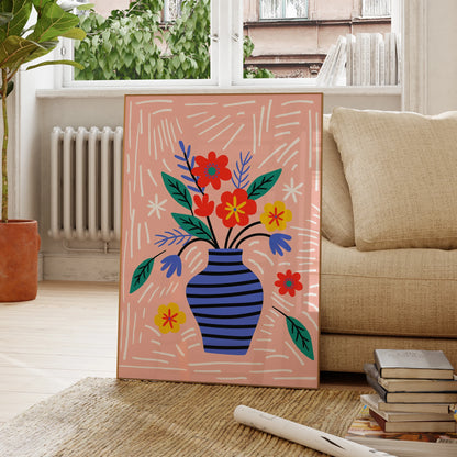 Modern Floral Canvas Art - Pink Background Wall Decor for Living Spaces