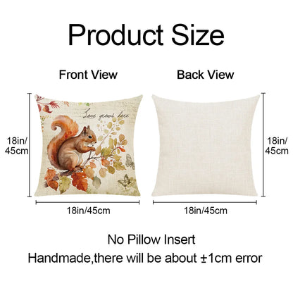 Fall Thanksgiving Pillow Cover - Maple, Squirrel & Bird Design