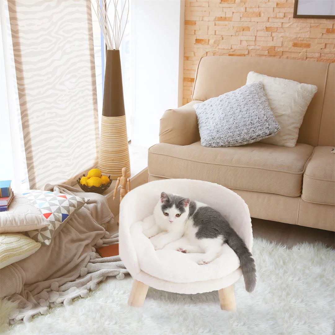 Luxury Pet Bed with Wooden Legs – Soft Plush Nesting Chair for Small Pets