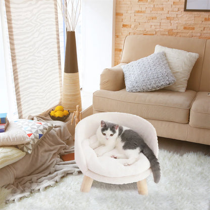 Luxury Pet Bed with Wooden Legs – Soft Plush Nesting Chair for Small Pets