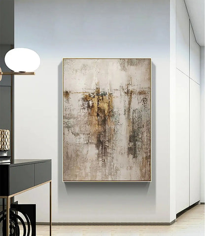 Large Handmade Beige & Gold Abstract Art Painting - Scandinavian Wall Decor