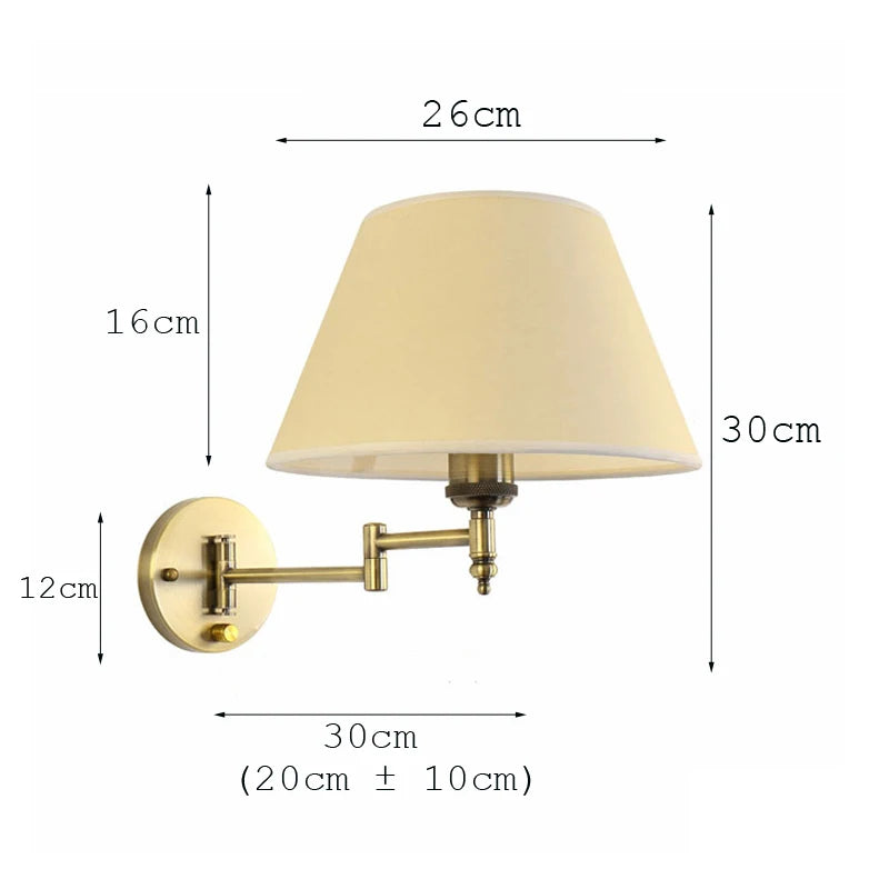 Nordic Adjustable Bedside Wall Lamp – Long Arm Fabric & Iron Reading Light