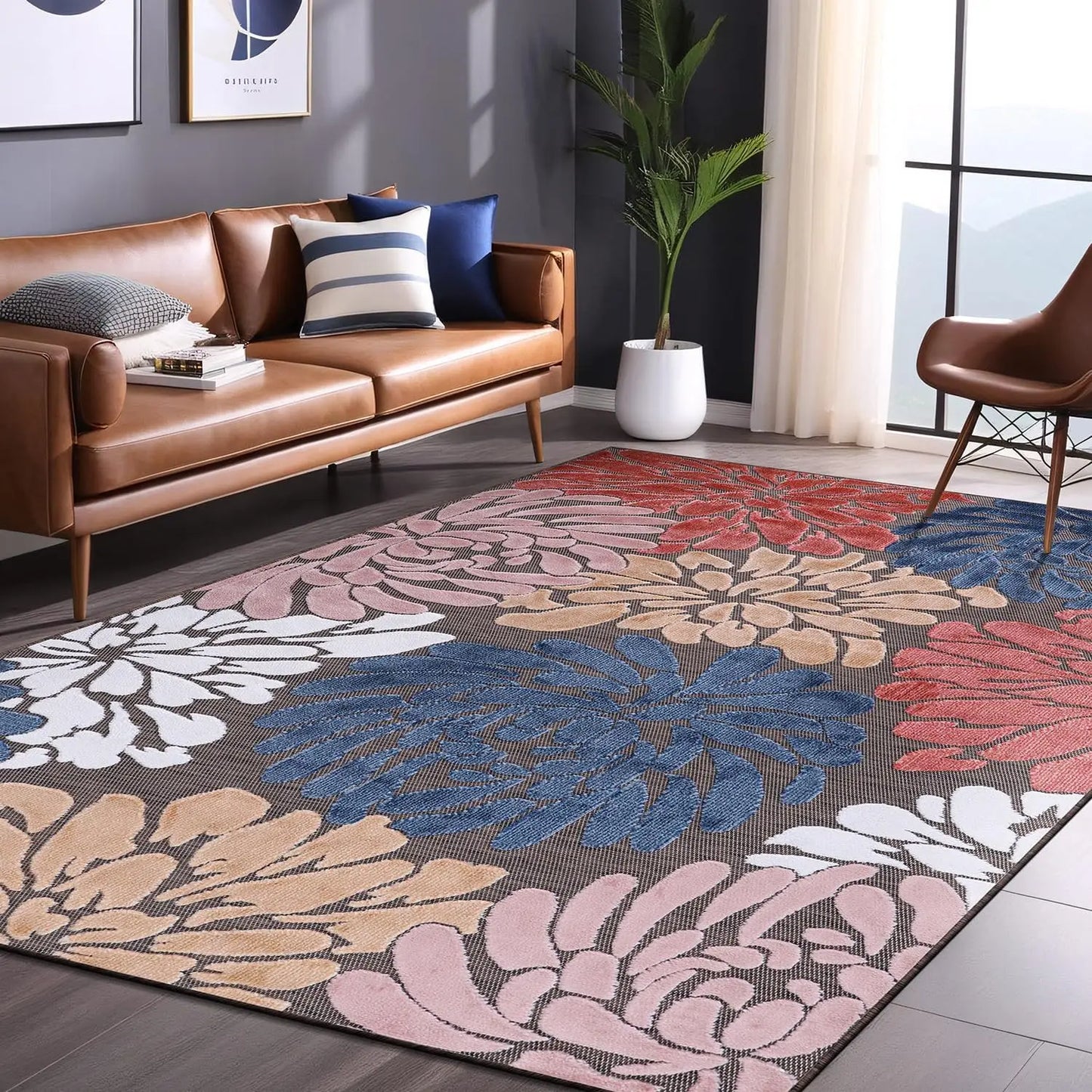 Elegant 10x14 Indoor-Outdoor Floral Area Rug