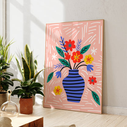 Modern Floral Canvas Art - Pink Background Wall Decor for Living Spaces