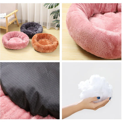 Round Washable Dog Bed – Plush Winter Sleeping Mat for Large Dogs & Cats