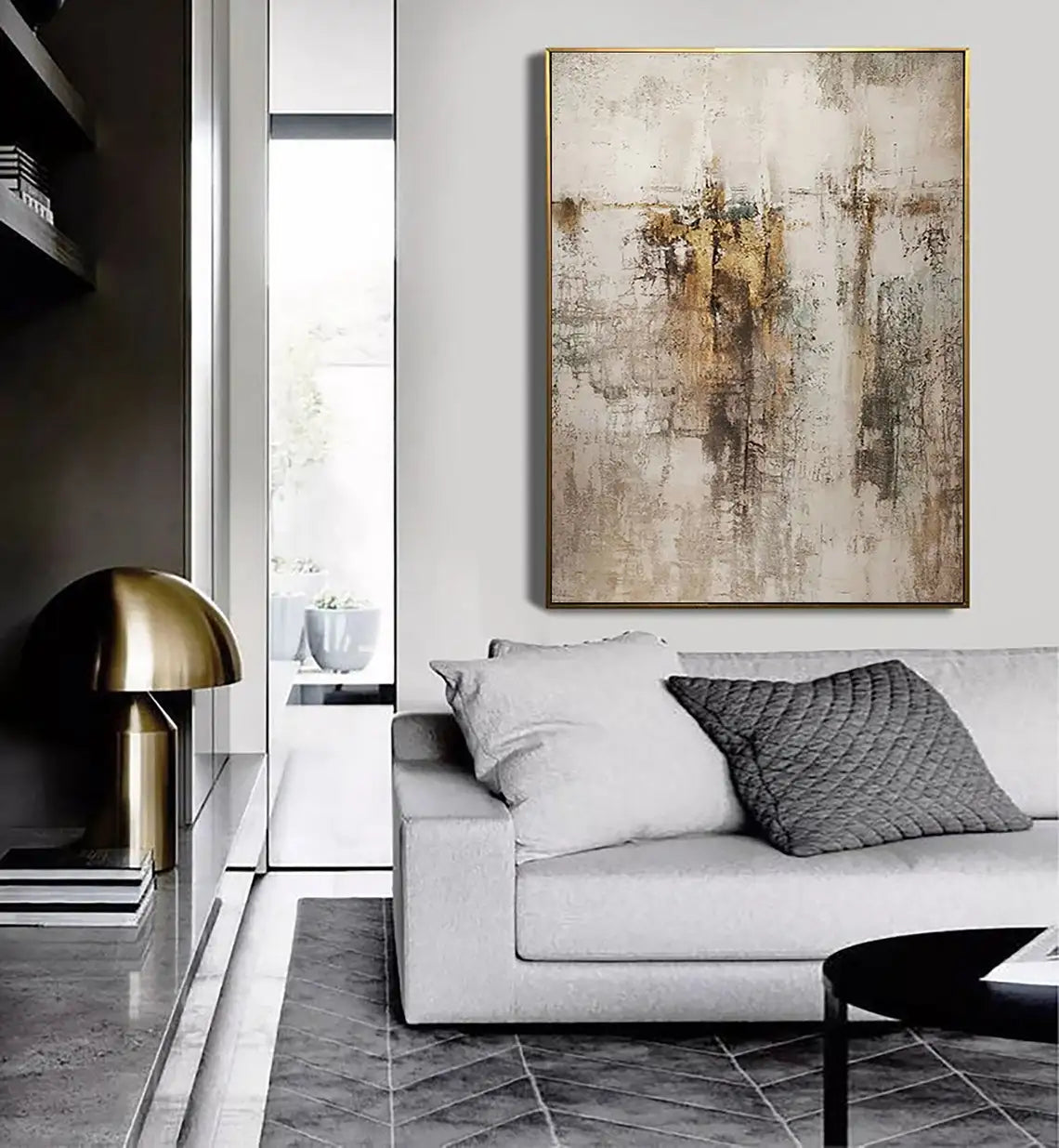 Large Handmade Beige & Gold Abstract Art Painting - Scandinavian Wall Decor