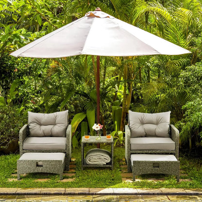 5-Piece Outdoor Patio Wicker Furniture Set with Ottoman & Cushions, Rattan Conversation Set