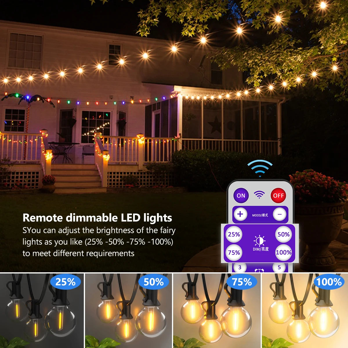 Solar String Lights Outdoor G40 Patio Lights