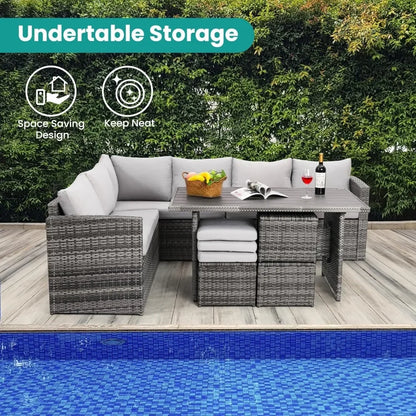7-Piece Outdoor Patio Set with Dining Table, Chairs & Ottoman (Includes Dust Cover)