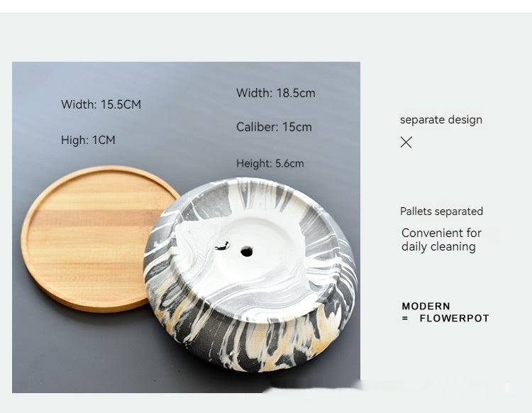 Modern Ceramic Succulent Flower Pot with Bamboo Tray